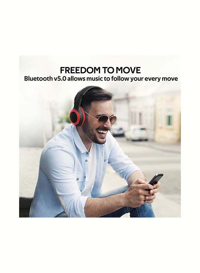 PROMATE Over-Ear Deep Bass Wired/Wireless Headphone with Long Paytime, Hi-Fi Sound, Built-In Mic, On-Ear Controls, Soft Earpads, MicroSD Card Slot and AUX Port for iPhone, Samsung, iPad Pro, LaBoca Red  - Image 3