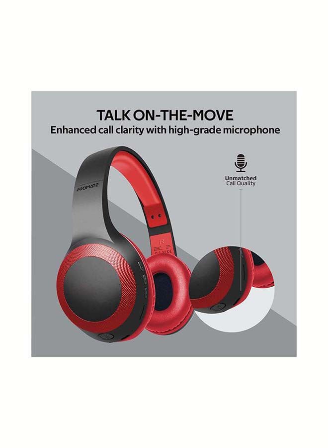PROMATE Over-Ear Deep Bass Wired/Wireless Headphone with Long Paytime, Hi-Fi Sound, Built-In Mic, On-Ear Controls, Soft Earpads, MicroSD Card Slot and AUX Port for iPhone, Samsung, iPad Pro, LaBoca Red  - Image 5