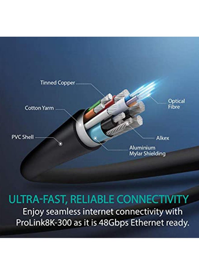 PROMATE - Promate HDMI Cable 8K 3 Meter, High-Speed Cable with 48Gbps Transfer Speed, 3D Support, Tangle-Free Cord and Enhanced Audio Return Channel (eARC) for Apple TV, Netflix, ProLink8K-300 Black - Image 1
