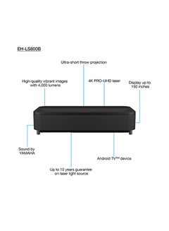 EPSON Super-Ultra-Short-Throw Projector, Smart Laser Projection TV, 4,000 Lumen Brightness, 2,500,000:1 Contrast Ratio, 3LCD Technology EH-LS800B Black  - Image 2