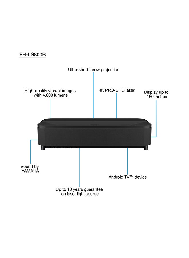 EPSON - Super-Ultra-Short-Throw Projector, Smart Laser Projection TV, 4,000 Lumen Brightness, 2,500,000:1 Contrast Ratio, 3LCD Technology EH-LS800B Black - Image 1