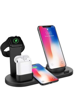 6 in 1 Wireless Charger Station for iPhone, Apple Watch, AirPods with Type-C, Micro-USB, Lightning Dock Compatible with Android/iOS Black