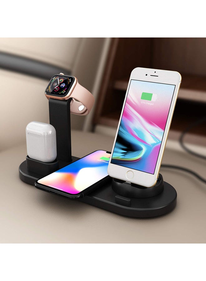 MARGOUN - Wireless Charger Stand for iPhone 14 Series, Apple Watch Ultra/8, AirPods 6 in 1 Charging Station with Type-C, Micro-USB, Lightning Dock Compatible with Android/iOS Black - Image 1