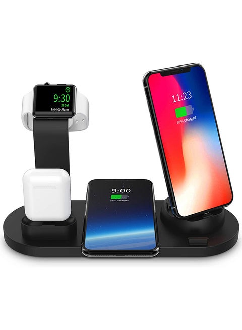 6 in 1 Wireless Charger Station for iPhone, Apple Watch, AirPods with Type-C, Micro-USB, Lightning Dock Compatible with Android/iOS Black