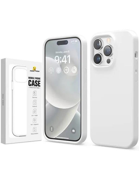 Rock Pow Compatible with iPhone 14 Pro Case, Liquid Silicone Case, Full Body Protective Cover, Shockproof, Slim Phone Case, Anti-Scratch Soft Microfiber Lining, 6.1 inch White