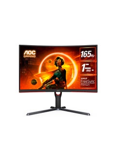 CQ27G3S 27-Inch (VA / 1000R) Curved Gaming Monitor, Quad HD (2560 x 1440), 165Hz, 1ms, HDR Visual, HDMI 2.0 x 2, DisplayPort 1.2 x 1, FreeSync Premium tear-free immersion 27inch Black & Red