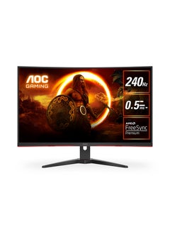 31.5" Inch C32G2ZE Curved Gaming Monitor Full HD 1920x1080, HDR Mode, VA Panel Type, 240Hz Refresh Rate, 0.5ms Response Time, AMD FreeSync Premium Technology | Black & Red
