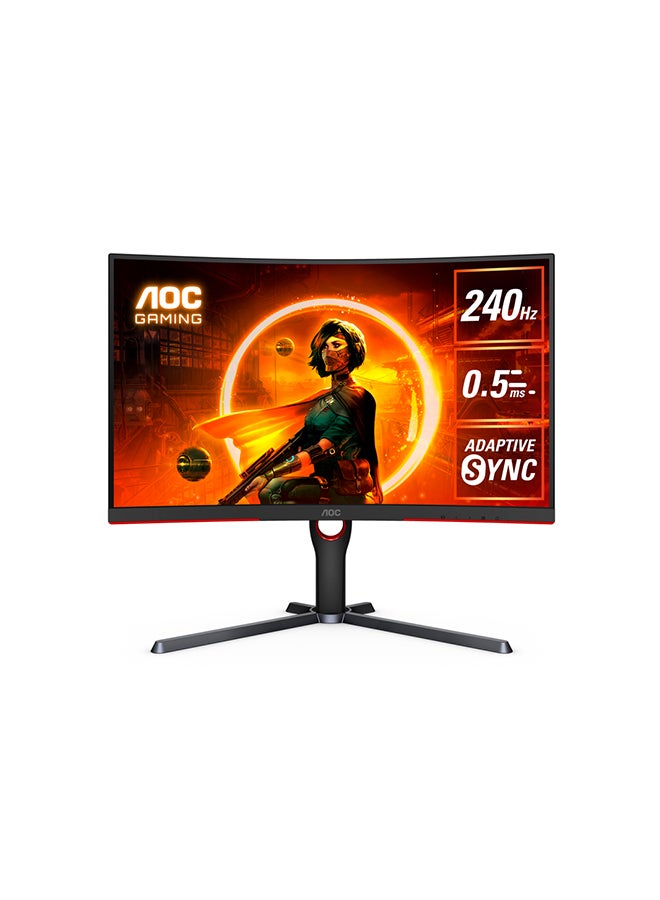 AOC - CQ27G3Z 27-Inch (VA / 1000R) Curved Gaming Monitor, Quad HD (2560 x 1440), 240Hz, 0.5ms, HDR 10 Visual, HDMI 2.0 x 2 DisplayPort 1.4 x 2, Adaptive Sync Anti-tearing Technology Black/Red - Image 1