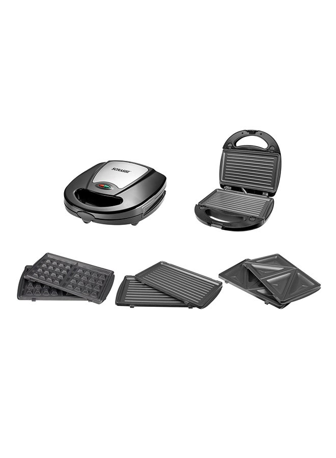 SONASHI - Multi-Snack Maker 3-in-1 - Non-Stick Detachable Cooking Plate | Cooks Delicious Crispy Sandwiches/Waffles/Grills | Cool Touch Handle | Automatic Temperature Control 760 W SSM-861 Black/Silver - Image 1