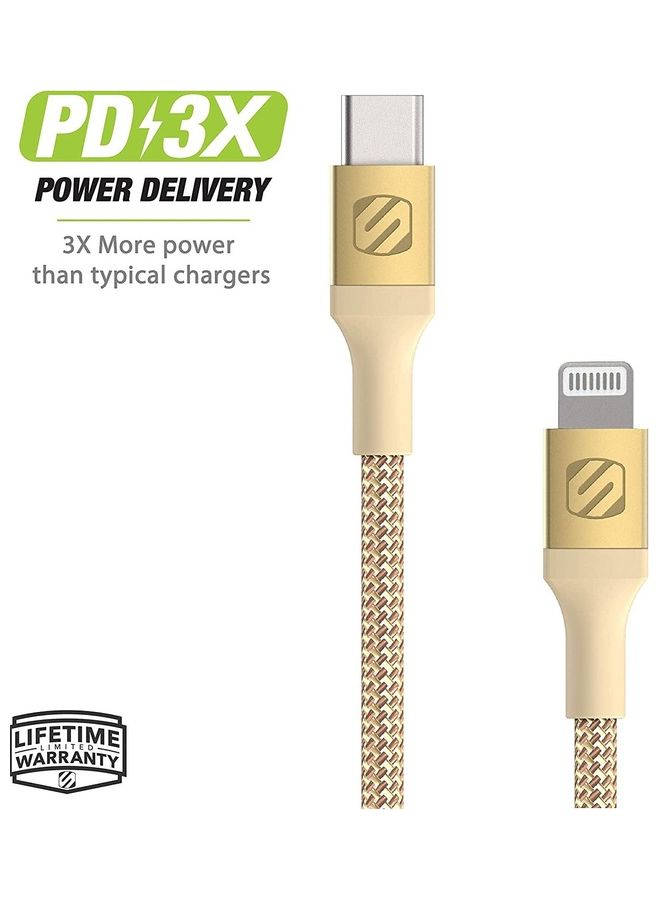 Scosche 4ft Braided Lightning To USB C Charger & Sync Cable Gold - Image 2