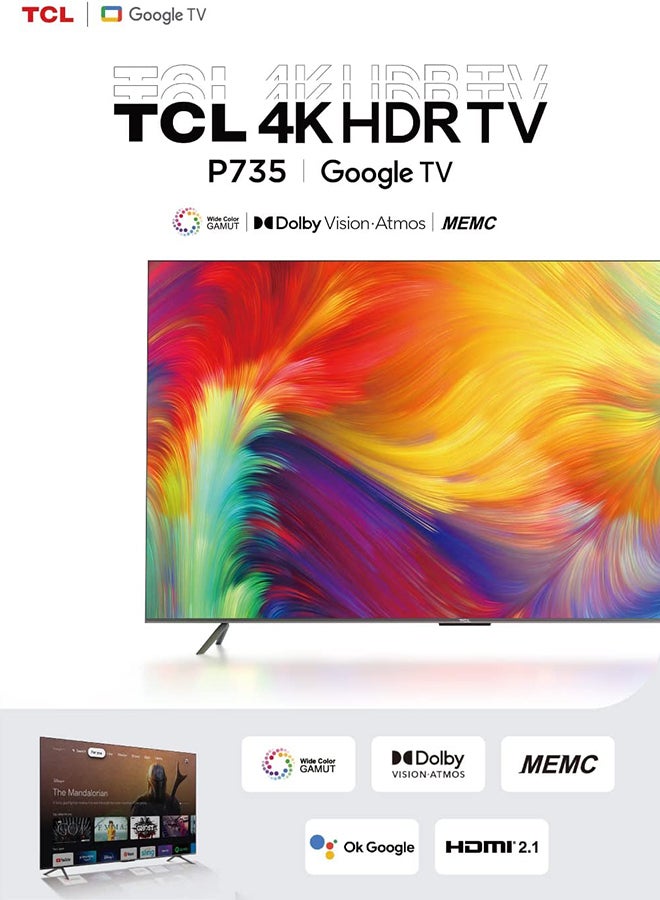 TCL 85 Inch 4K Ultra HD Smart Google TV With Hands-Free Voice Control, Dolby Vision And Atmos, HDR 10, Built-In Chromecast Google Assistant, 60HZ MEMC 85P735 Black  - Image 2