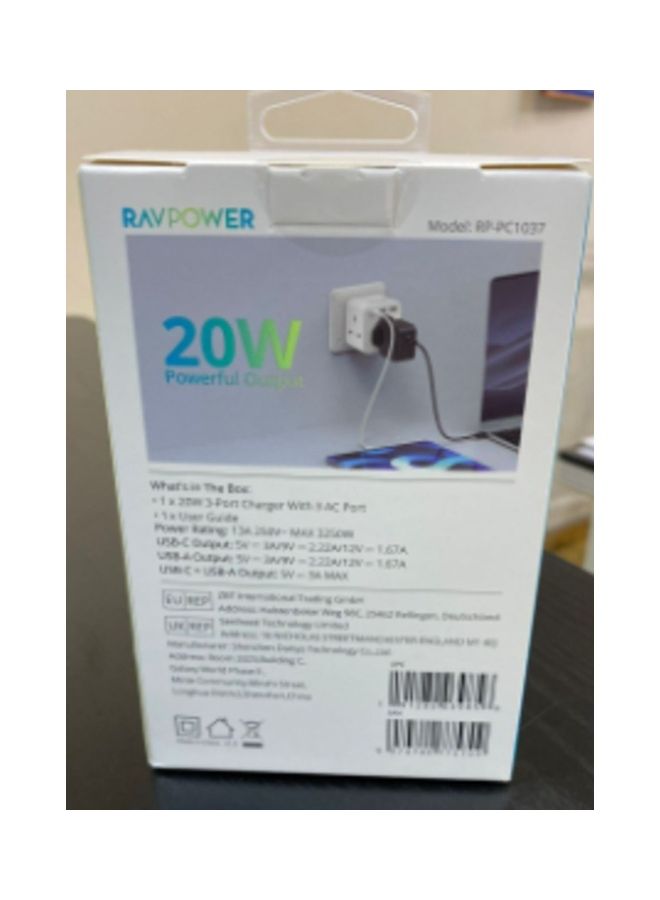 RAVPOWER 3 Port Charger With 3AC Plug White  - Image 2