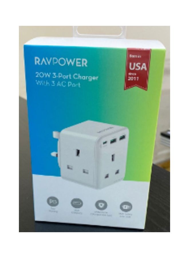 RAVPOWER 3 Port Charger With 3AC Plug White  - Image 3