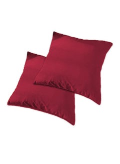 REGAL IN HOUSE 2 Pieces Velvet Soft Decorative Cushion Set Solid Design Velvet Burgundy 45 x 45cm  - Image 1