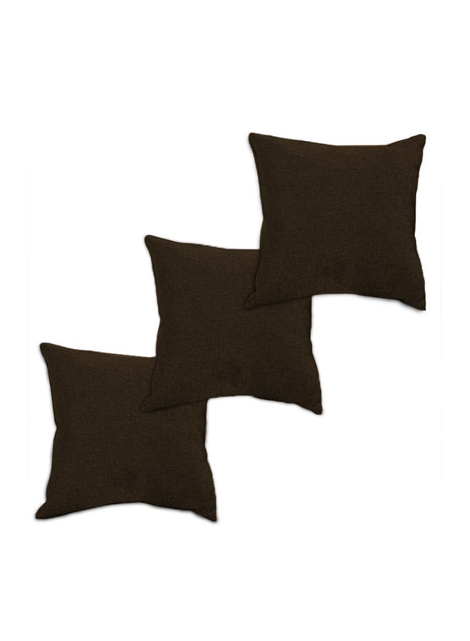 REGAL IN HOUSE - 3 Pieces Linen Soft Decorative Cushion Set Solid Design Linen Dark Brown 45x45cm - Image 1