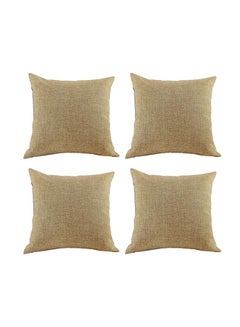 ريغال إن هاوس طقم وسائد ديكور عدد 4 مربعة الشكل من الكتان بتصميم سادة linen بيج 45x45سم  - Image 1
