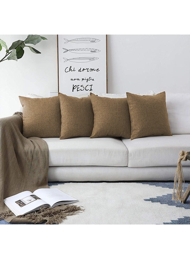 ريغال إن هاوس - طقم وسائد ديكور عدد 4 مربعة الشكل من الكتان بتصميم سادة linen بيج 45x45سم - Image 1