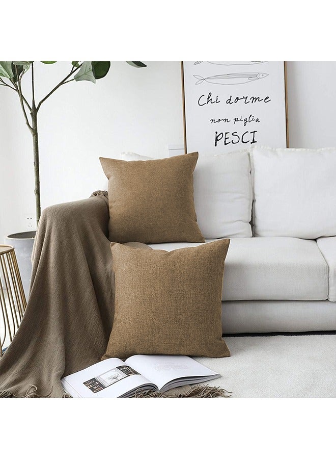 ريغال إن هاوس - طقم وسائد ديكور عدد 4 مربعة الشكل من الكتان بتصميم سادة linen بيج 45x45سم - Image 1