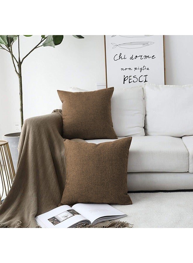 REGAL IN HOUSE - 4 Pieces Linen Decorative Cushion Set Solid Design linen Brown 45 x 45cm - Image 1
