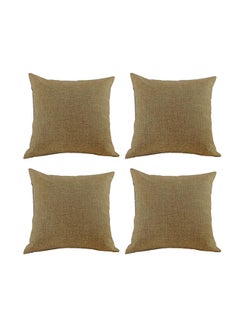REGAL IN HOUSE 4 Pieces Linen Decorative Cushion Set Solid Design linen Brown 45 x 45cm  - Image 1