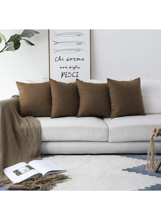 REGAL IN HOUSE - 4 Pieces Linen Decorative Cushion Set Solid Design linen Brown 45 x 45cm - Image 1