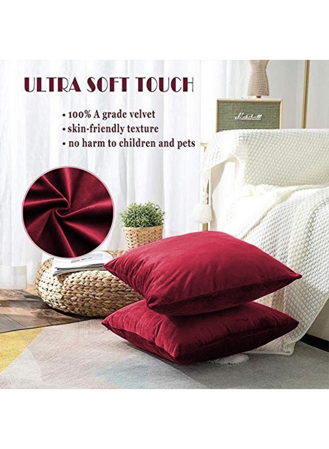 4 Pieces Velvet Soft Decorative Cushion Set Solid Design velvet Burgundy 45x45cm - v1675177199/N32900371A_4