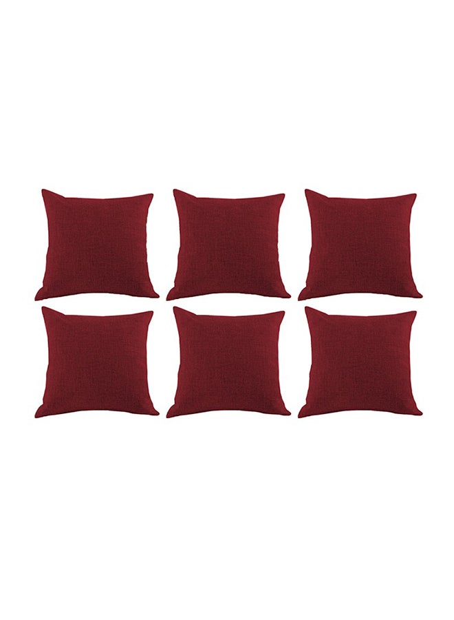 Kunzita 6 Pieces Linen Decorative Cushion Set Solid Design Burgundy 45x45cm - Image 1