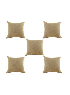 REGAL IN HOUSE 5 Pieces Linen Decorative Cushion Set Solid Design linen Beige 45x45cm  - Image 1