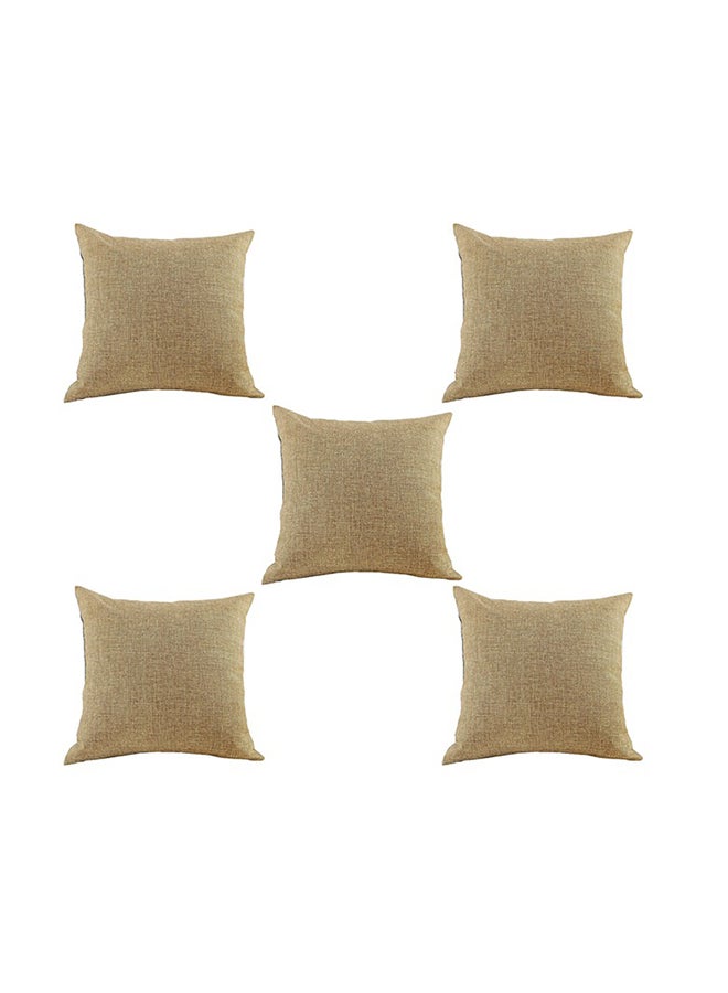 REGAL IN HOUSE - 5 Pieces Linen Decorative Cushion Set Solid Design linen Beige 45x45cm - Image 1