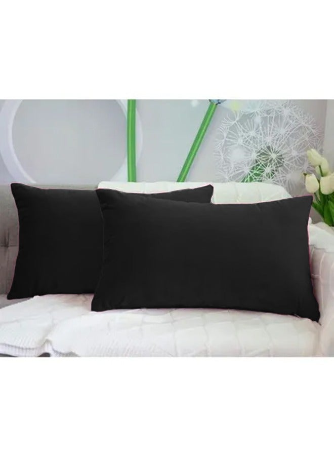 Kunzita 2 Pieces Velvet Decorative Cushion Set Solid Design Black 30x50cm - Image 2