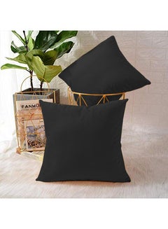 2 Pieces Velvet Soft Decorative Cushion Set Solid Design Black 45x45cm - v1675177354/N32901627A_2