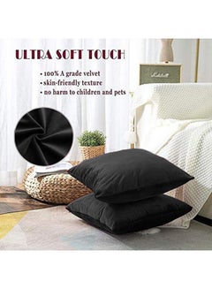 2 Pieces Velvet Soft Decorative Cushion Set Solid Design Black 45x45cm - v1675177354/N32901627A_4