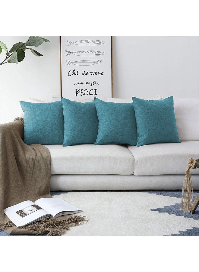 REGAL IN HOUSE 3 Pieces Linen Soft Decorative Cushion Set Solid Design Turquoise 45x45cm - Image 3
