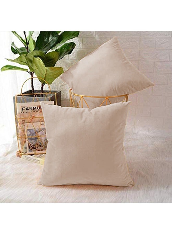 4 Pieces Velvet Soft Decorative Cushion Set Solid Design velvet Beige 45x45cm - v1675177455/N32902299A_2