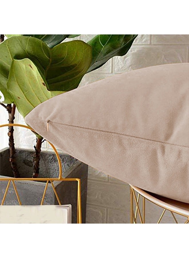 4 Pieces Velvet Soft Decorative Cushion Set Solid Design velvet Beige 45x45cm - v1675177455/N32902299A_3