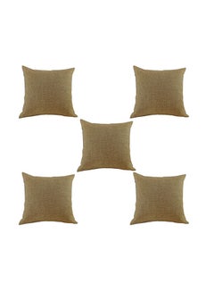 5 Pieces Linen Decorative Cushion Set Solid Design Brown 45x45cm - v1675177484/N32902604A_1