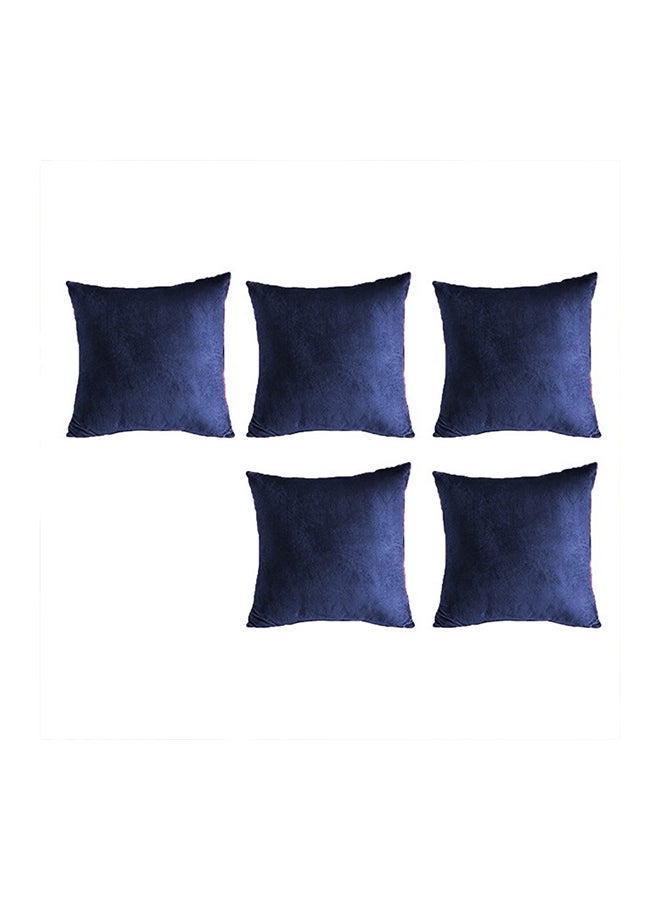 5 Pieces Velvet Soft Decorative Cushion Set Solid Design velvet Dark Blue 45x45x10cm - v1675177493/N32902620A_1