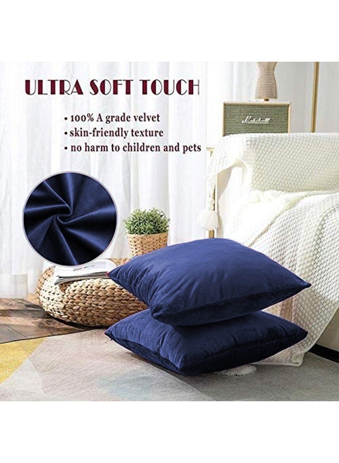 5 Pieces Velvet Soft Decorative Cushion Set Solid Design velvet Dark Blue 45x45x10cm - v1675177493/N32902620A_4