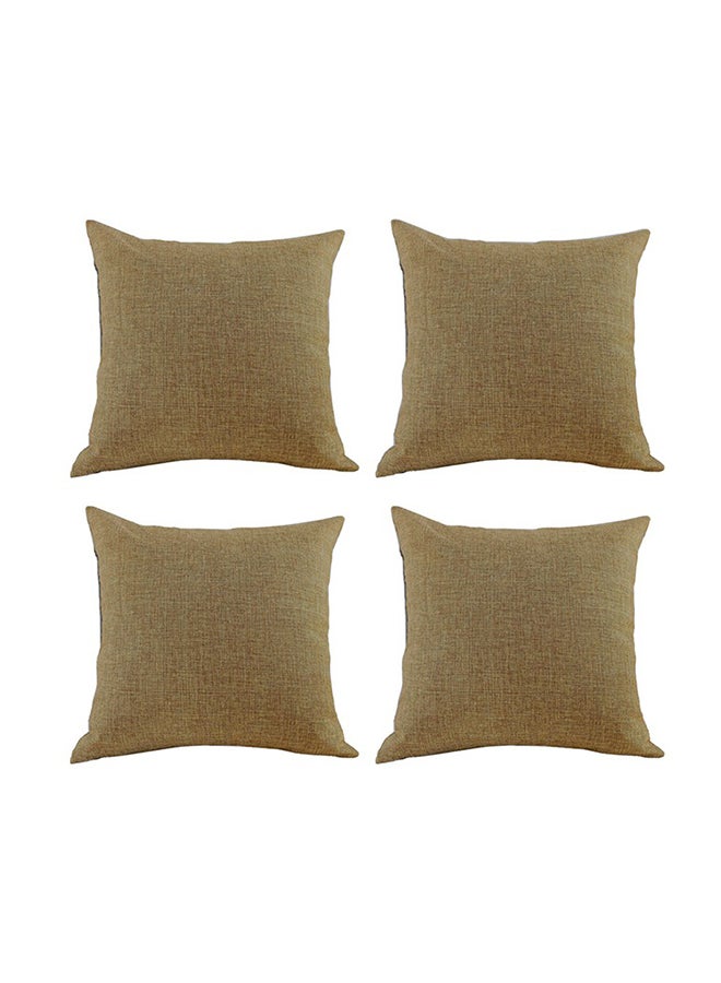 benefit 4 Pieces Linen Decorative Cushion Set Solid Design Brown 45 x 45cm - Image 1