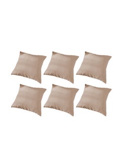 REGAL IN HOUSE 6 Pieces Velvet Soft Decorative Cushion Set Solid Design polyester Beige 45x45cm  - Image 1