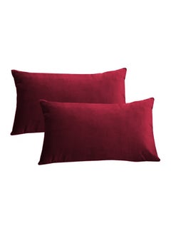 2 Pieces Velvet Decorative Cushion Set Solid Design Velvet Burgundy 30 x 50centimeter - v1675177555/N35055204A_1