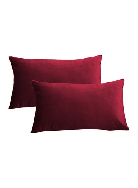 2 Pieces Velvet Decorative Cushion Set Solid Design Velvet Burgundy 30 x 50centimeter
