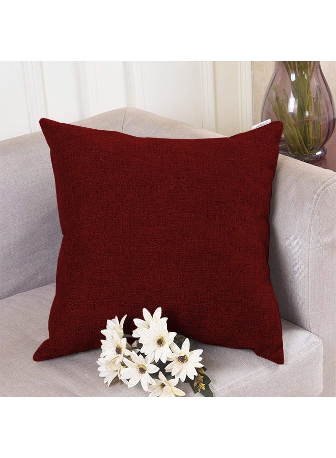 benefit 4 Pieces Linen Decorative Cushion Set Solid Design Burgundy 45x45cm - Image 2