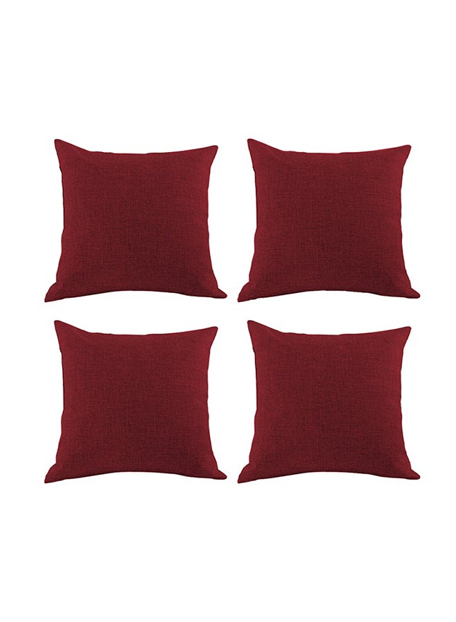 benefit 4 Pieces Linen Decorative Cushion Set Solid Design Burgundy 45x45cm - Image 1