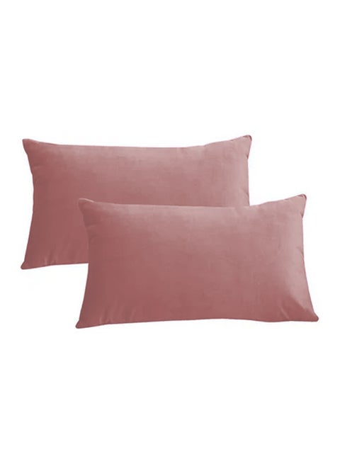 2 Pieces Velvet Decorative Cushion Set Solid Design Velvet Light Pink 30 x 50centimeter
