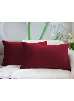 REGAL IN HOUSE 2 Pieces Velvet Decorative Cushion Set Solid Design Velvet Burgundy 30 x 50centimeter  - Image 2