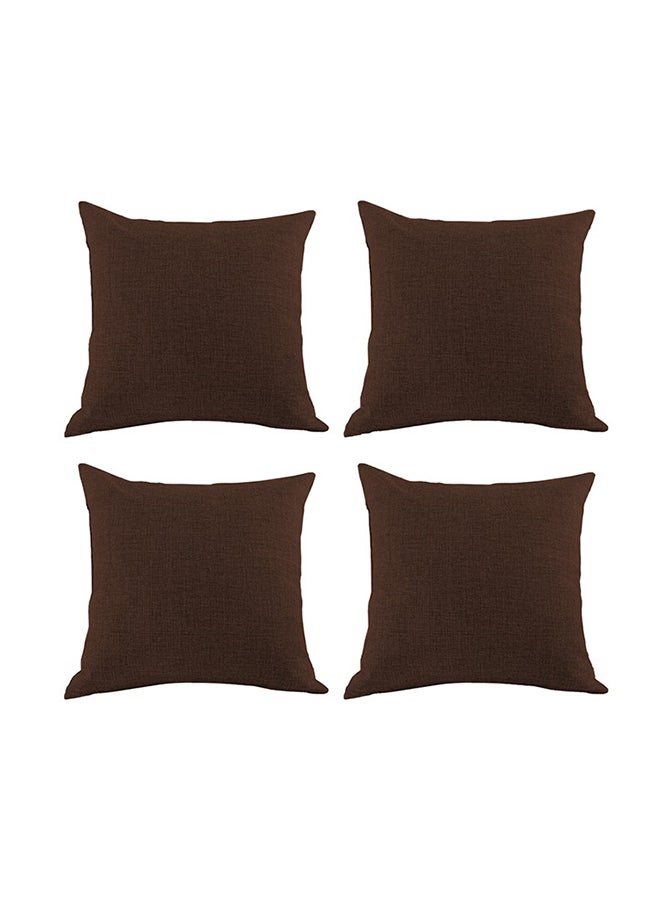 benefit 4 Pieces Linen Decorative Cushion Set Solid Design Dark Brown 45x45cm - Image 1
