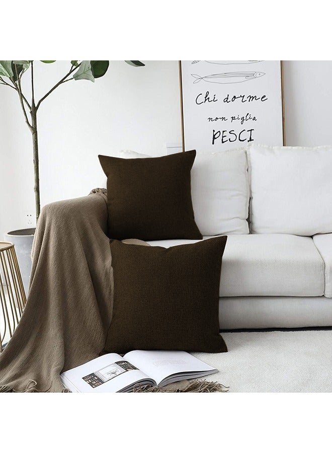 benefit 4 Pieces Linen Decorative Cushion Set Solid Design Dark Brown 45x45cm - Image 4
