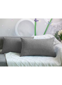 REGAL IN HOUSE 2 Pieces Linen Decorative Cushion Set Solid Design Light Gray 30x50centimeter  - Image 2