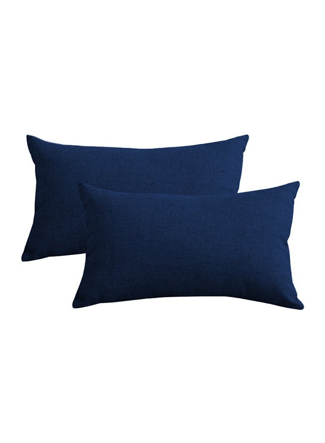 REGAL IN HOUSE - 2 Pieces Linen Decorative Cushion Set Solid Design Dark Blue 30x50cm - Image 1